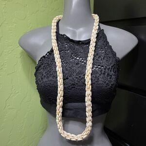 Long Cream Seashell Necklace - Beaded Natural Shell Rope - Nautical Style